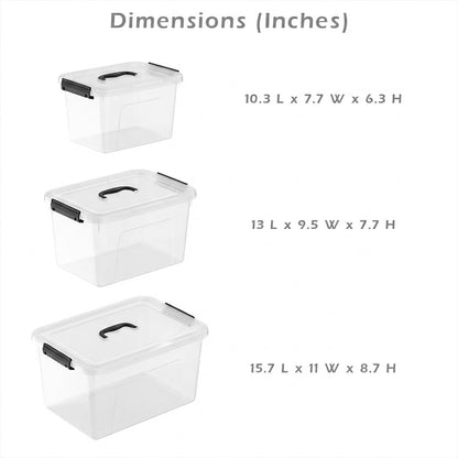 Plastic Storage Bins with Lids, 2 Pack Mixed Sizes (7 Qt, 16 Qt) Clear Black with Lid Stackable Organizer Boxes with Latches for Closet, Pantry, Bathroom, Office