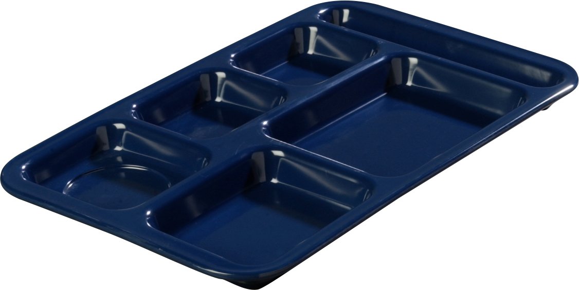 Carlisle FoodService Products Melamine Lunch Tray with 4 Compartments, Right Handed Cafeteria Tray with Divided Compartments for Food, 10" x 9.75", Dark Blue