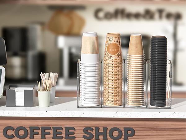 WINFFOR Disposable Cup Organizer Dispenser - 2 Compartments Clear Acrylic Cup and Lid Holder with Handles Plastic Cup Dispenser Countertop Paper Cup Holder for Coffee Bar House Party Essentials