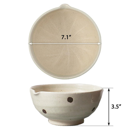 TIKUSAN Japanese Ceramic Ripple Ridge Mortar & Pestle Suribachi Bowl and Surikogi Set with Spout 7.1 inches Made in Japan (Brown)