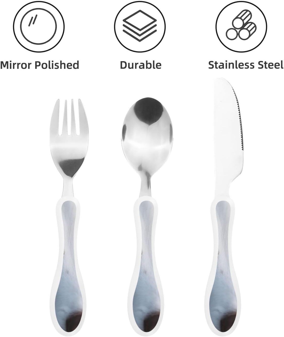 3-Piece Kids Silverware Set With Storage Case, Stainless Steel Reusable Children Safe Knife Spoon Fork Set Blue Eyed Dog Children Flatware Set For Kids Lunch Box