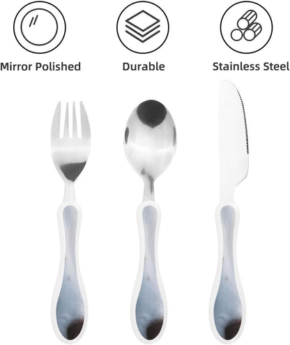 3-Piece Kids Silverware Set With Storage Case, Stainless Steel Reusable Children Safe Knife Spoon Fork Set Blue Eyed Dog Children Flatware Set For Kids Lunch Box
