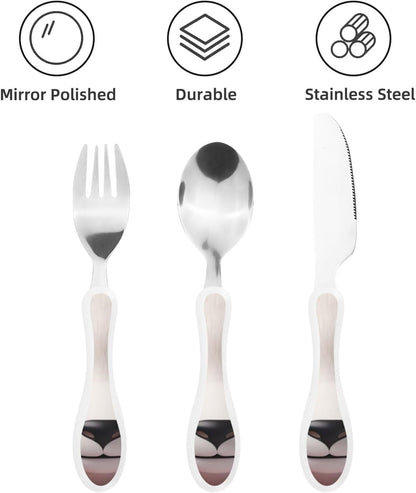 3-Piece Kids Silverware Set With Storage Case, Stainless Steel Reusable Children Safe Knife Spoon Fork Set Leaves Floral On Rustic Wood Children Flatware Set For Kids Lunch Box