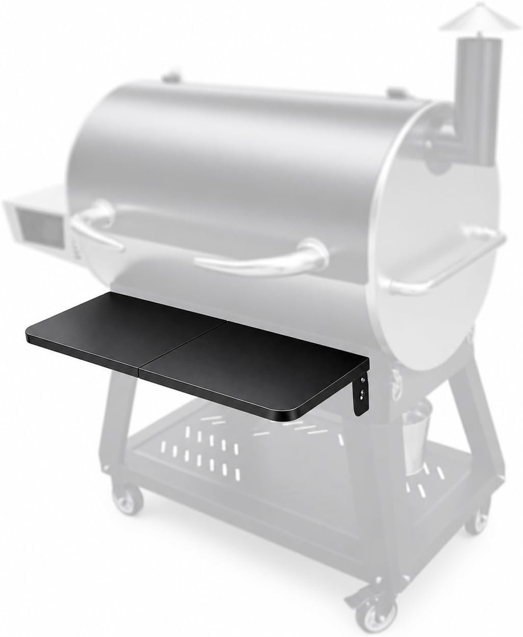QuliMetal Folding Front Shelf for Traeger Pro 34, Texas Elite 34, Century 885 and Eastwood 34, 37" x 12" Heavy-Duty Grill Prep Table with Cutting Board, Stainless Steel Basin, Lid and 5 Hooks