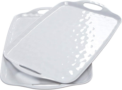 TP Large Serving Trays with Handles, 19" x 12" Melamine Serving Platters for Food, Turkey, Set of 2 Rectangular Trays for Party, Pure White