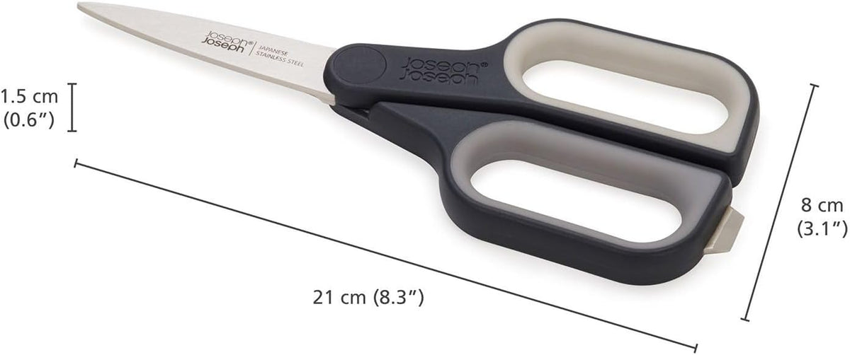 Joseph Joseph PowerGrip Kitchen Shears Scissors with Thumb Grip and Herb Stripper Separates for Cleaning Japanese Stainless-Steel, White/Green