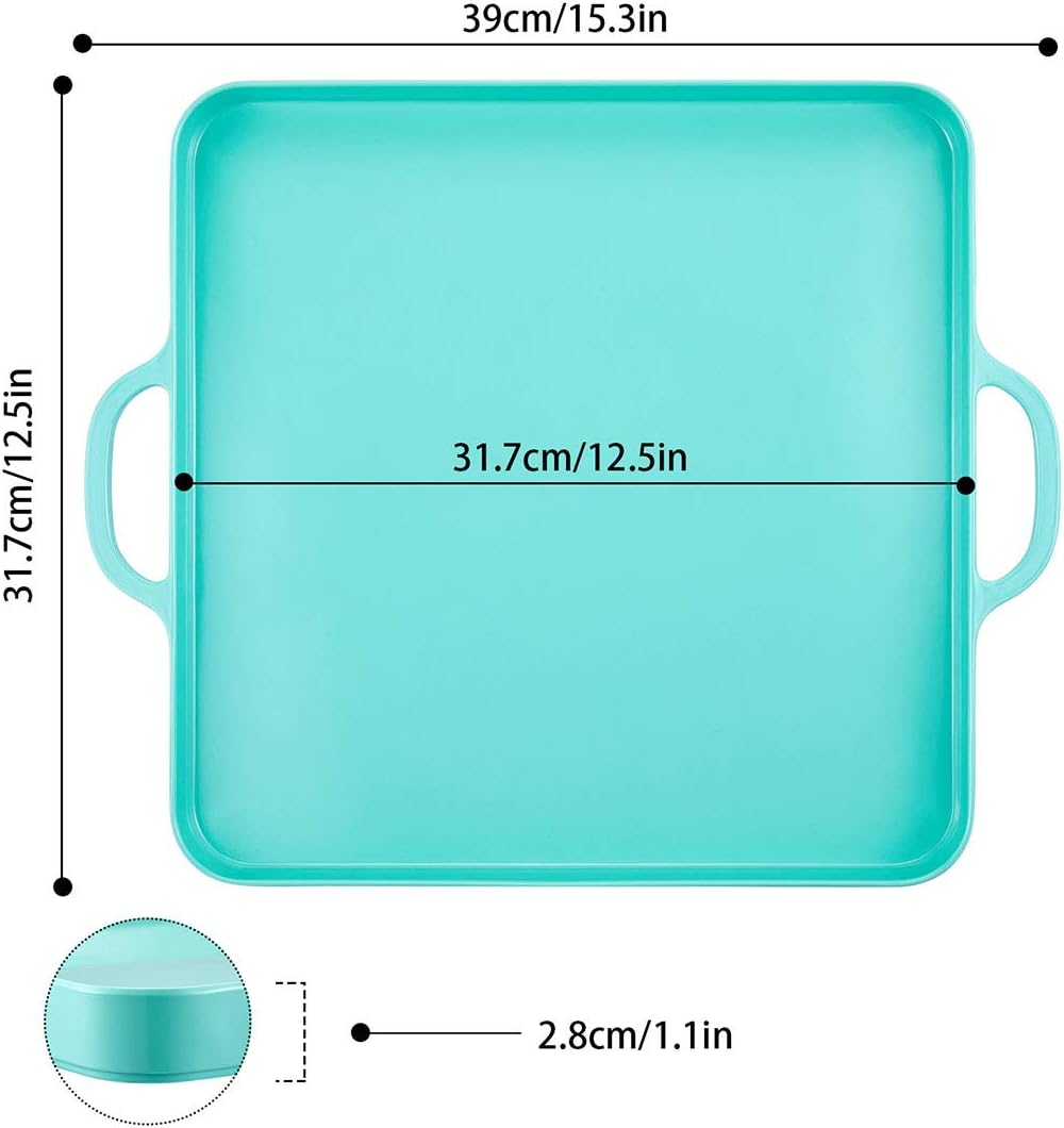 i BKGOO Foodservice Red Plastic Tray with Handle Set of 2 Large Melamine Cube Serving Platters for Parties, Table, Kitchen Size(12.5"x12.5"x1")