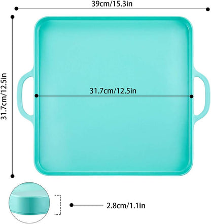 i BKGOO Foodservice Red Plastic Tray with Handle Set of 2 Large Melamine Cube Serving Platters for Parties, Table, Kitchen Size(12.5"x12.5"x1")