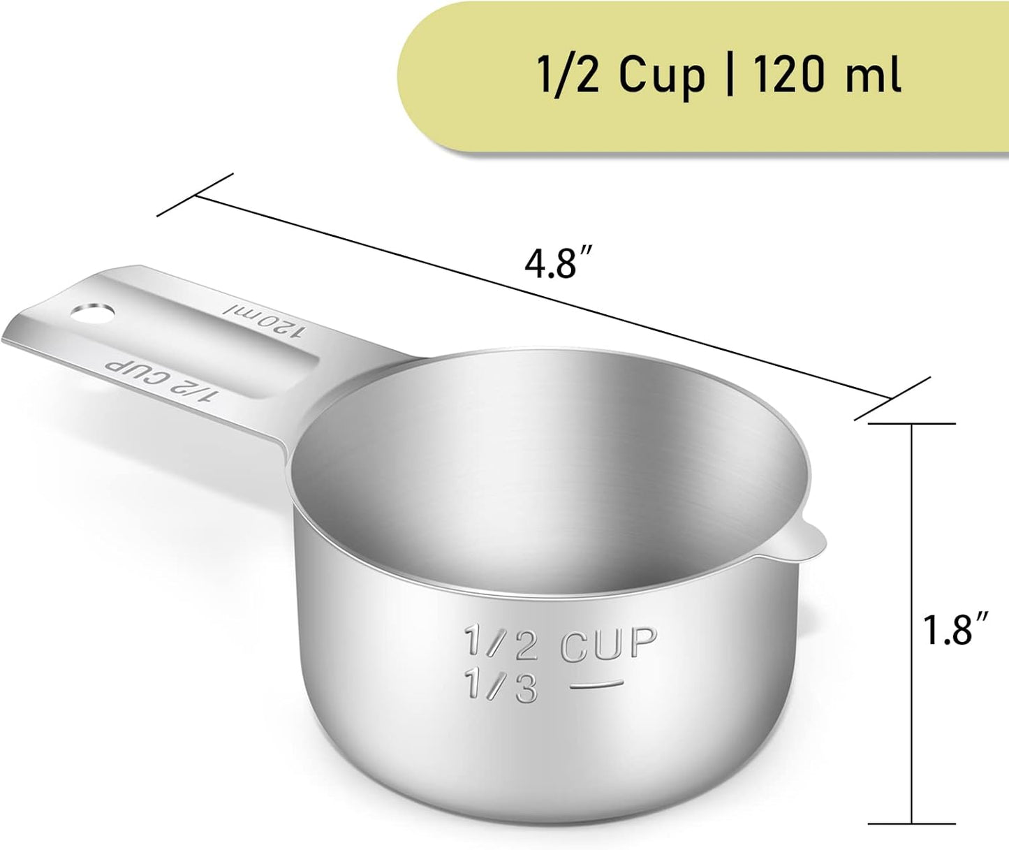1PCS 3/4Cup (180ml, 6oz) Single Measuring Cup, Stainless Steel Measure Scoop, Metric and US Measurement, Dishwasher Safe