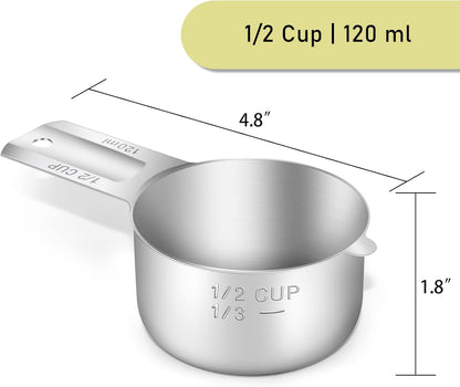 1PCS 3/4Cup (180ml, 6oz) Single Measuring Cup, Stainless Steel Measure Scoop, Metric and US Measurement, Dishwasher Safe
