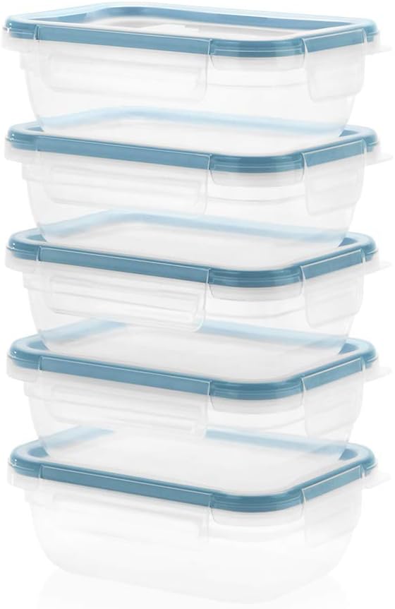 Snapware Plastic Total Solutions (5-Pack, 3 Cup) Food Storage Containers Set, Airtight & Leakproof Plastic Locking BPA-Free Lids Tupperware, Freezer Dishwasher Microwave Safe