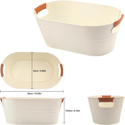 3 Pack 15.3" x 9" x 6" Yellow Metal Galvanized Tub with Handles, 3 Gallon Large Beverage Tubs for Parties, Beer, Wine, and Cocktails, Rust-Proof and Durable Ice Buckets