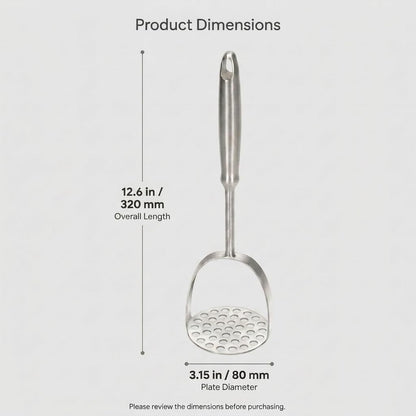 Potato Masher, Heavy Duty 304 Stainless Steel Potato Masher, One-Piece 37-Hole Plate for Smooth Mashing, Dishwasher Safe, Silicone Spatula Included