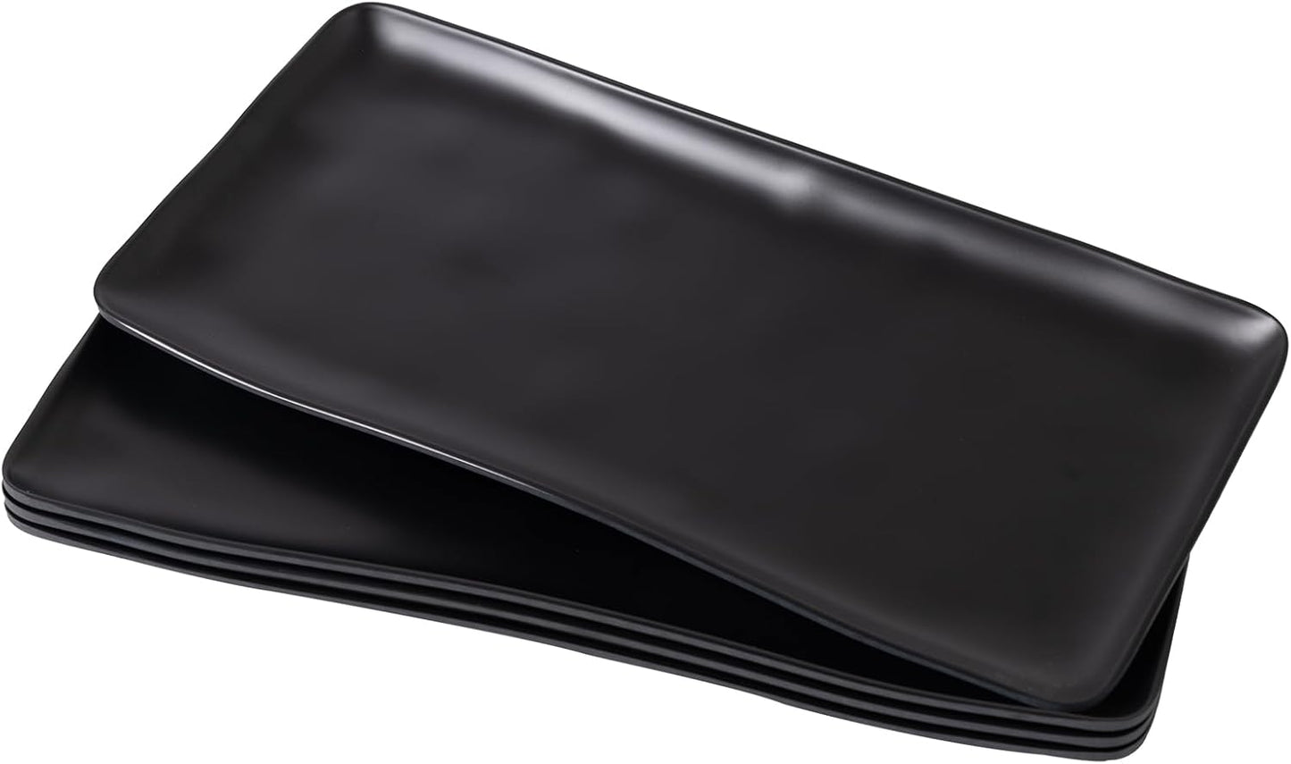 Chip & Dip Serving Tray Set, 4 Sectional Round Melamine Serving Platter, Relish Tray, Round Compartment Appetizer platter for Veggies, Candy and Snacks, Matte Black, Set of 2