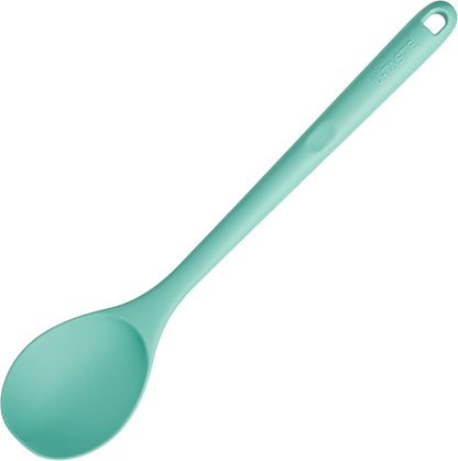 600ºF Heat Resistant Silicone Spoons: U-Taste 13.3in Solid & Slotted Kitchen Cooking Tool, Nonstick Long Rubber Utensil, Sturdy for Mixing, Serving, Stirring, Frying, Basting (Aqua Sky, 2PCS)