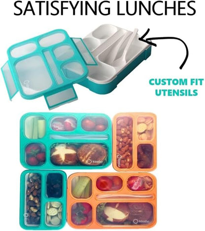 kinsho Bento Lunch-Box Set for Kids includes Snack Container | 6 and 3 Compartment Boxes Leakproof School Bentos, Meal Portion Control Containers, Boys Girls Adults, Navy Blue Large + MINI 2 Pack Set