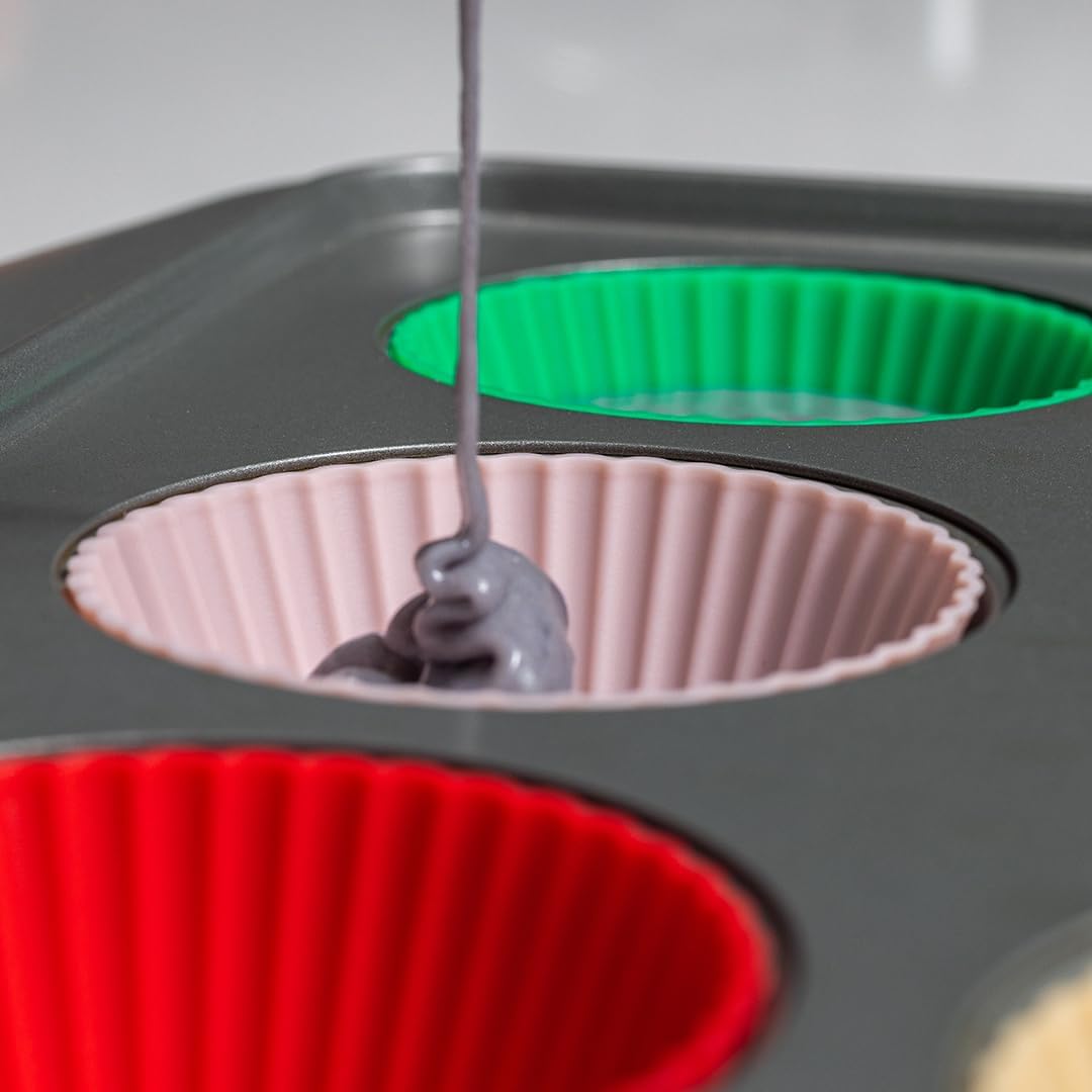 24 Pack Silicone Cupcake Baking Cups - Heavy Duty Cupcake Liners, Non-stick and Dishwasher Safe Silicone Baking Liners, Non-toxic Muffin Liners by Tacken