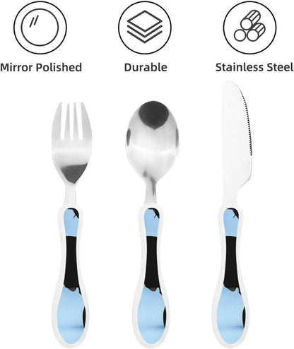 3-Piece Kids Silverware Set With Storage Case, Stainless Steel Reusable Children Safe Knife Spoon Fork Set Blue Active Girl Running Sunset Children Flatware Set For Kids Lunch Box - Colors C