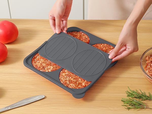 AUOON Silicone Burger Press for 4.5" 1/4-1/3 lb Patties - 4 in 1 Hamburger Press Patty Maker for Kitchen BBQ, Non-Stick Burger Patty Mold for Beef Veggie, Dishwasher Safe & Freezer Storage (Red)