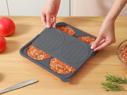 AUOON Silicone Burger Press for 4.5" 1/4-1/3 lb Patties - 4 in 1 Hamburger Press Patty Maker for Kitchen BBQ, Non-Stick Burger Patty Mold for Beef Veggie, Dishwasher Safe & Freezer Storage (Red)