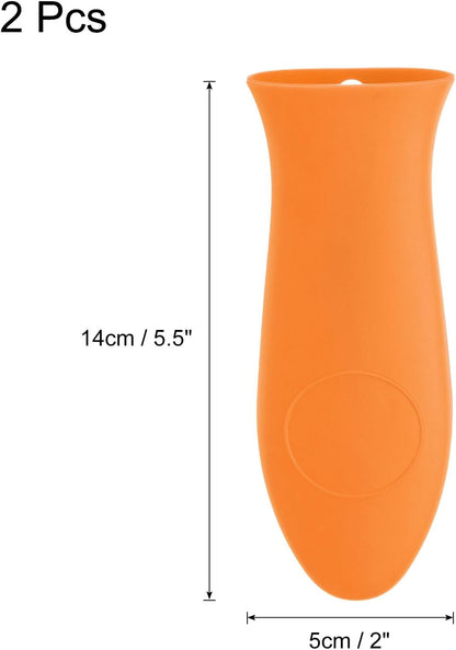 uxcell 2pcs Silicone Hot Handle Holders, Cast Iron Skillet Handle Covers Silicone Pan Handle Sleeve for Frying Pans Griddles Cookware Handles, Orange