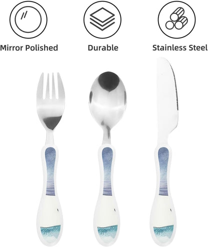 3-Piece Kids Silverware Set With Storage Case, Stainless Steel Reusable Children Safe Knife Spoon Fork Set Shih Tzu Dog Children Flatware Set For Kids Lunch Box