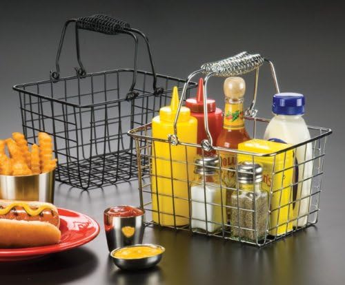 American Metalcraft RBHB975 9" x 7" Black Rectangular Basket w/ Handles