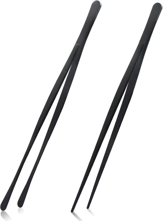 2 Pcs Stainless Steel Tweezers Tongs, 12 Inch Extra-Long Tweezers with Precision Serrated Tips for Kitchen Cooking, Baking, Garden (Rainbow)