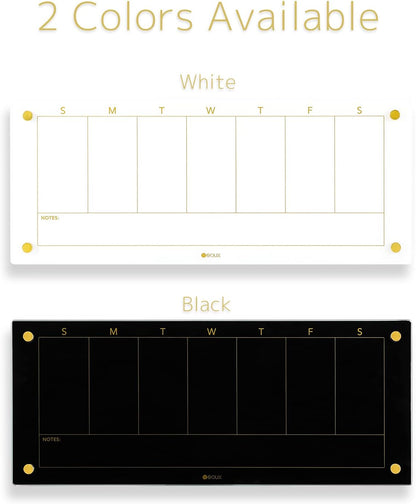 Clear Glass Weekly Dry Erase Calendar & Menu Non-Magnetic Whiteboard for Wall, Meal Plan & Grocery List White Board for Kitchen, 15x11, 7 Days Home Planner, 4 Wet Erase Markers Included, Yeoux