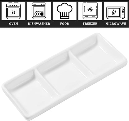 Yardwe Ceramic 3-Compartment Appetizer Serving Tray Rectangular Divided Sauce Dishes for Soy Sauce Spices and Condiments Versatile Snack Platter for Entertaining