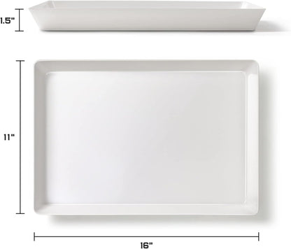 8 Pack, 16" x 11" Large White Serving Trays Set - Reusable Plastic Serving Platters for Cookie, Appetizer, Charcuterie, Snack, Dessert, Party Food Display - Stackable Kitchen CounterTop Tray, BPA Free