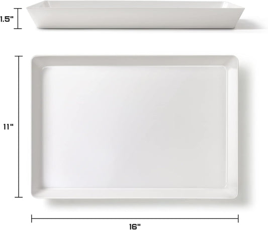 8 Pack, 16" x 11" Large White Serving Trays Set - Reusable Plastic Serving Platters for Cookie, Appetizer, Charcuterie, Snack, Dessert, Party Food Display - Stackable Kitchen CounterTop Tray, BPA Free