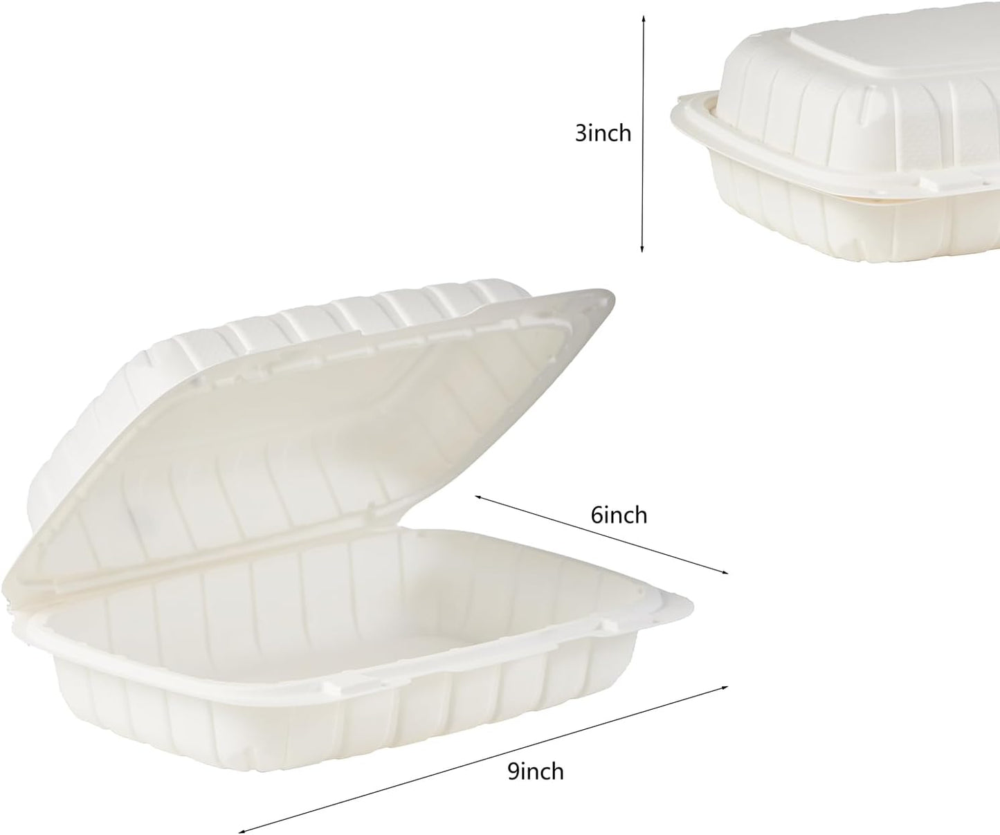FULING [8x8-Inch, 50 Pieces, 3-Compartment Disposable To Go Box Containers, Plastic Clamshell Takeout Food Trays, Microwave Safe, Cut Resistantstable Hinged Lid, Hybrid Polypropylene, White
