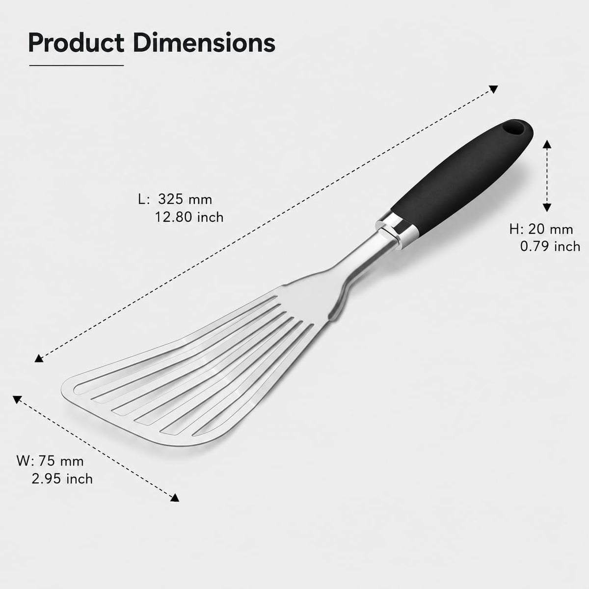 304 Stainless Steel Fish Spatula, Thin Flexible Slotted Turner | Non-Slip Ergonomic Handle, Metal Spatula for Fish, Eggs, Burgers, Cast Iron & Griddle, Black