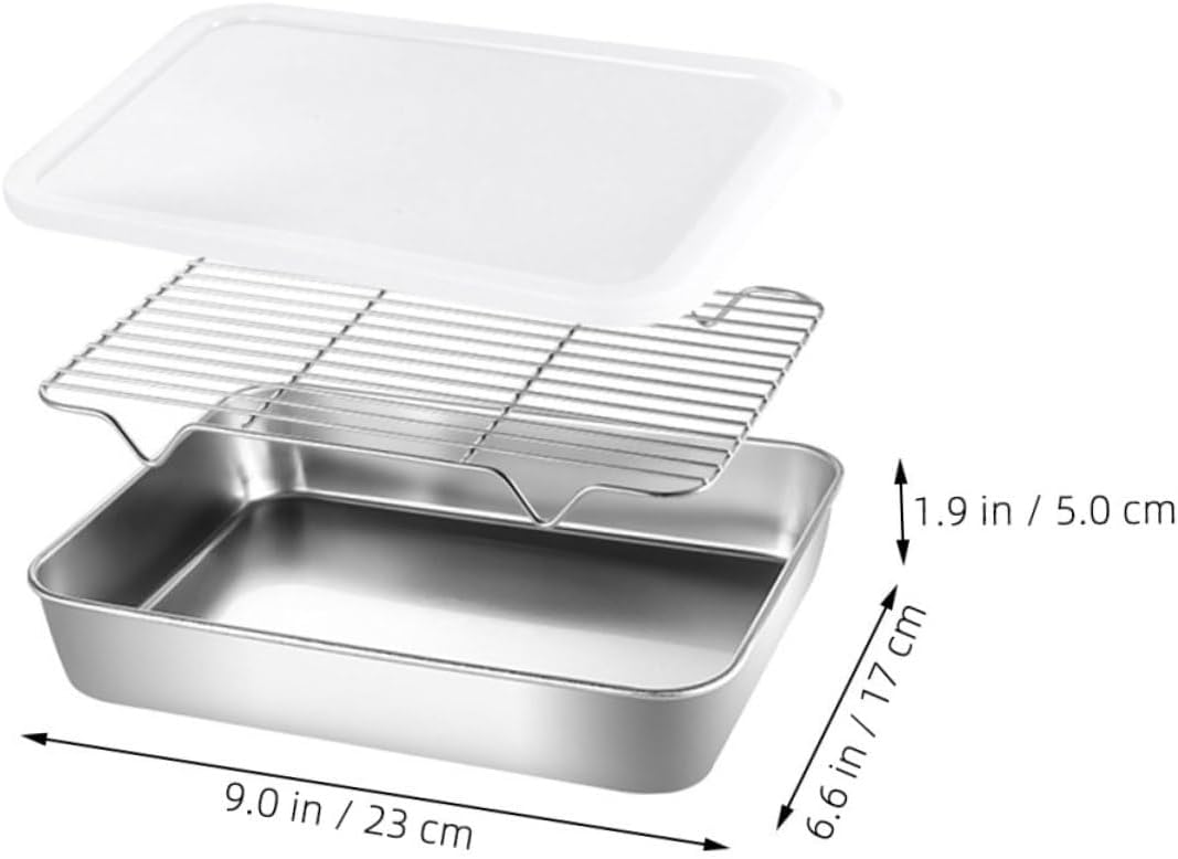 Healifty Stainless Steel Deep Kitchen Prep Tray Oil Filter BBQ Roasting Pan Set for Cooking and Baking Sturdy Food Container Rack for Grilling and Oven Use