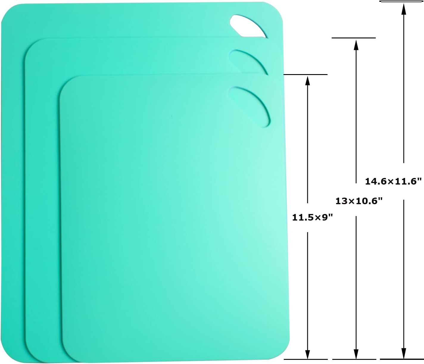 Plastic Flexible Cutting Mats for Kitchen, 3pcs Color Coded Chopping Board Set, Cutting Board Sheet for Kitchen Cooking, Dishwasher Safe （11.5x9"）