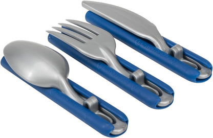 COOL GEAR 3-Pack Travel Reusable Utensil Set with Slider Carry Case | Portable Knife, Fork, Spoon Silverware, Eco-Friendly Cutlery for Camping, Picnics, Kids & Adults - Gray, Pink, & Blue