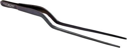O'Creme 8 Inch Black Stainless Steel Precision Kitchen Culinary Offset Tweezer Tongs