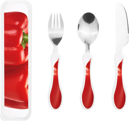 Stainless Steel Kids Silverware Set, Two Red Bell Peppers Utensil Set Reusable Children Safe Knife Spoon Fork Set With Storage Case Dishwasher Safe For Lunch, Travel Outdoors