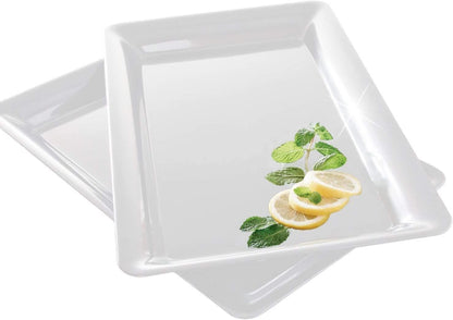 4 Rectangle White Plastic Heavy Duty Serving Trays 12" x 18" Decorative Wedding & Party Platters