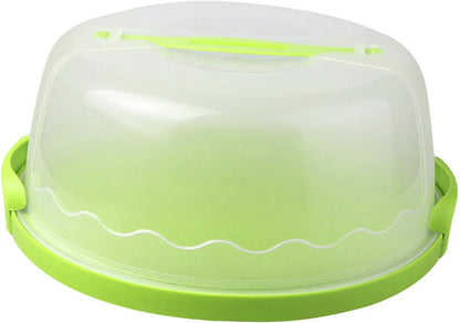 MagiDeal Cake Carrier,Cake Keeper Stand,Fits 10 inch Cake,Holds Pies,Round Cupcake Storage,with Lid and Handle,Cake Storage Container, green, 28.7cmx13cm