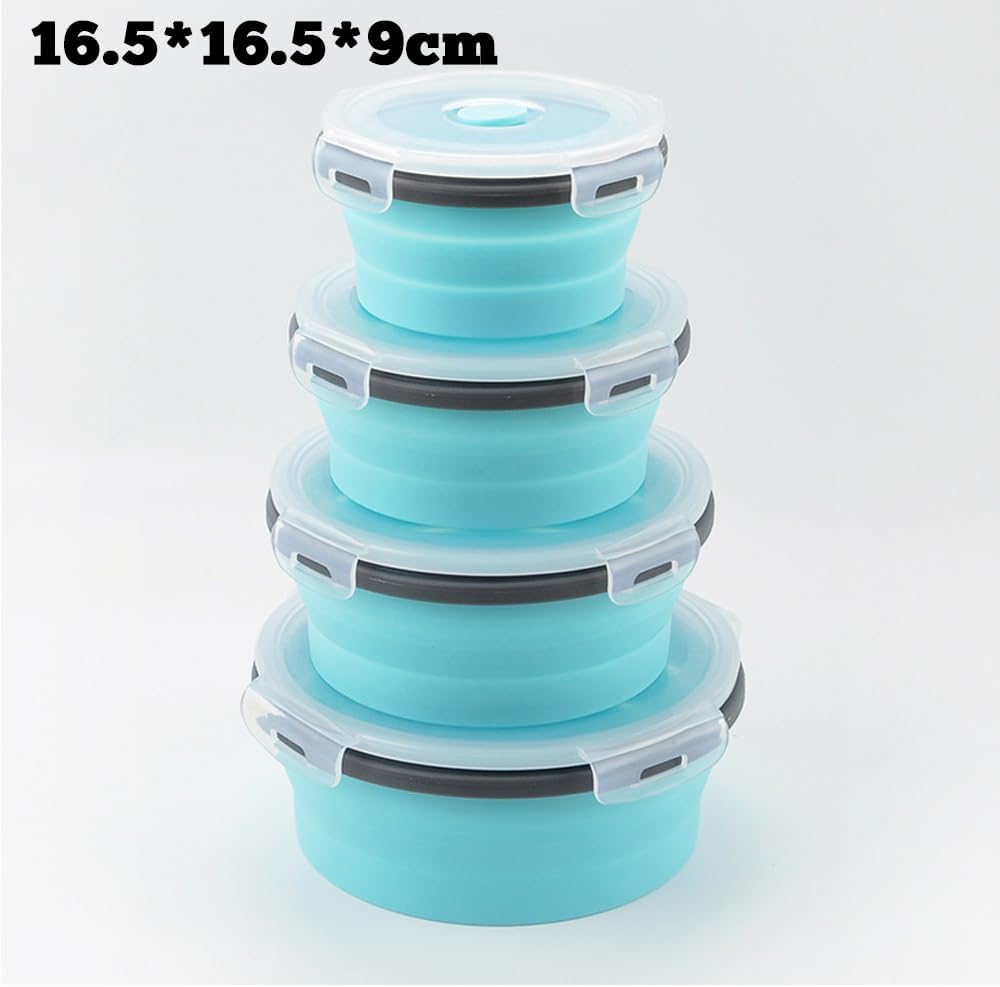 3-Piece Collapsible Food-Storage-Container Set – Foldable Meal Prep Containers Reusable, Stackable Bowls,Green