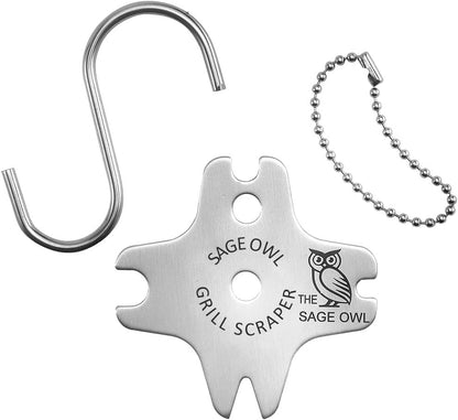 Sage Owl Bristle-Free Stainless Steel BBQ Grill Scraper – Safe Grill Cleaner for Outdoor Grills, Smoker Accessories, Cooking Gadgets, and Barbecue Grilling Tools – Ideal Mens Stocking Stuffers