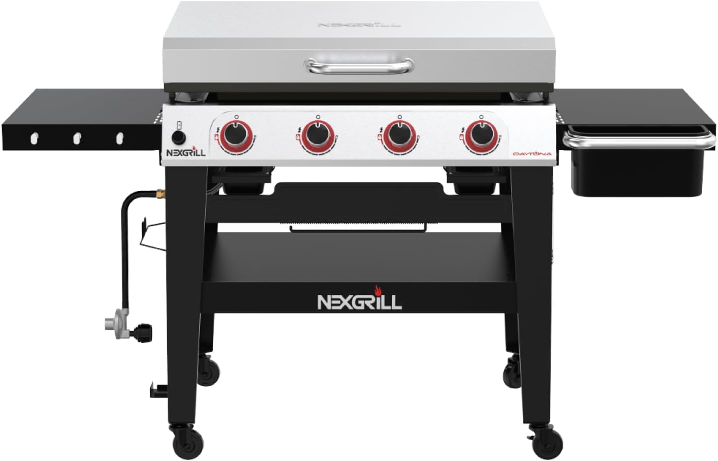 Nexgrill Daytona 4-Burner Propane Gas Griddle with Side Tables, 60000 BTU Flat Top Grill, 756 SQ In. Hot-Rolled Steel Cooking Space, Outdoor Cooking Barbeque, Black/Silver - 720-1058A
