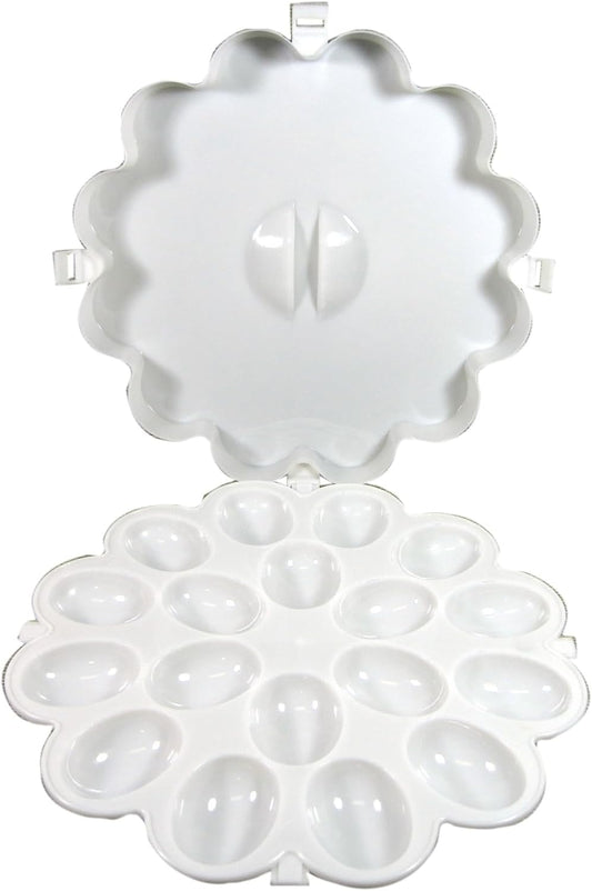 KB KITCHEN BASICS 10.5" Egg Carrier with Lid, Holds 18 Eggs - Durable Melamine Serveware, Portable Design with Secure Lid & Handle for Gatherings & Storage, Plastic Egg Container for Deviled Eggs