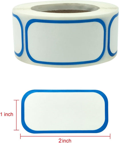 Food Storage Labels 300 Pcs, 2.5x5 cm Blank Date Stickers for Refrigerator Jars, Waterproof Self-Adhesive Kitchen Label Roll for Food Rotation, BPA, Blue and White