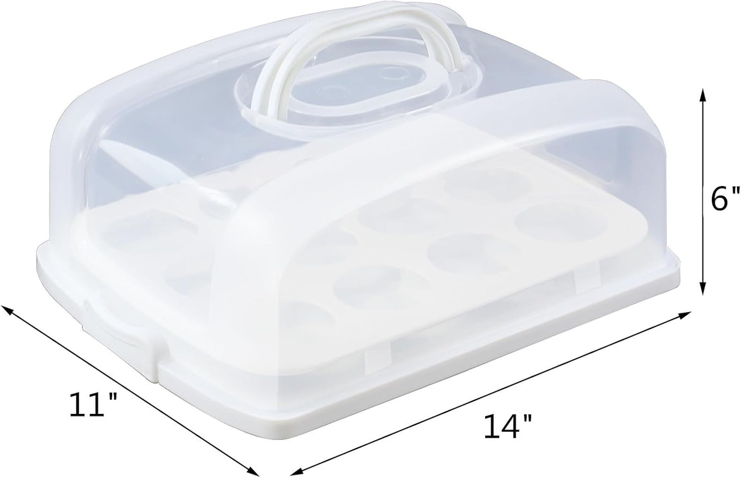 2in1 Cupcake Carrier and Cake Keeper with Lid, Rectangle Pie Carrier,Large Portable Storage Container for Storing 12 Cupcakes or 1 Large Cake (White)