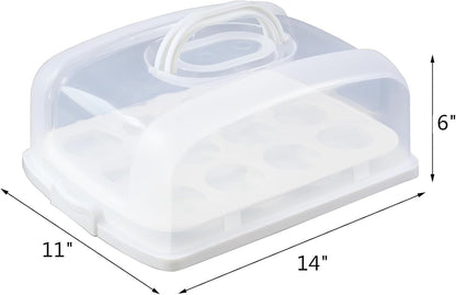 2in1 Cupcake Carrier and Cake Keeper with Lid, Rectangle Pie Carrier,Large Portable Storage Container for Storing 12 Cupcakes or 1 Large Cake (White)