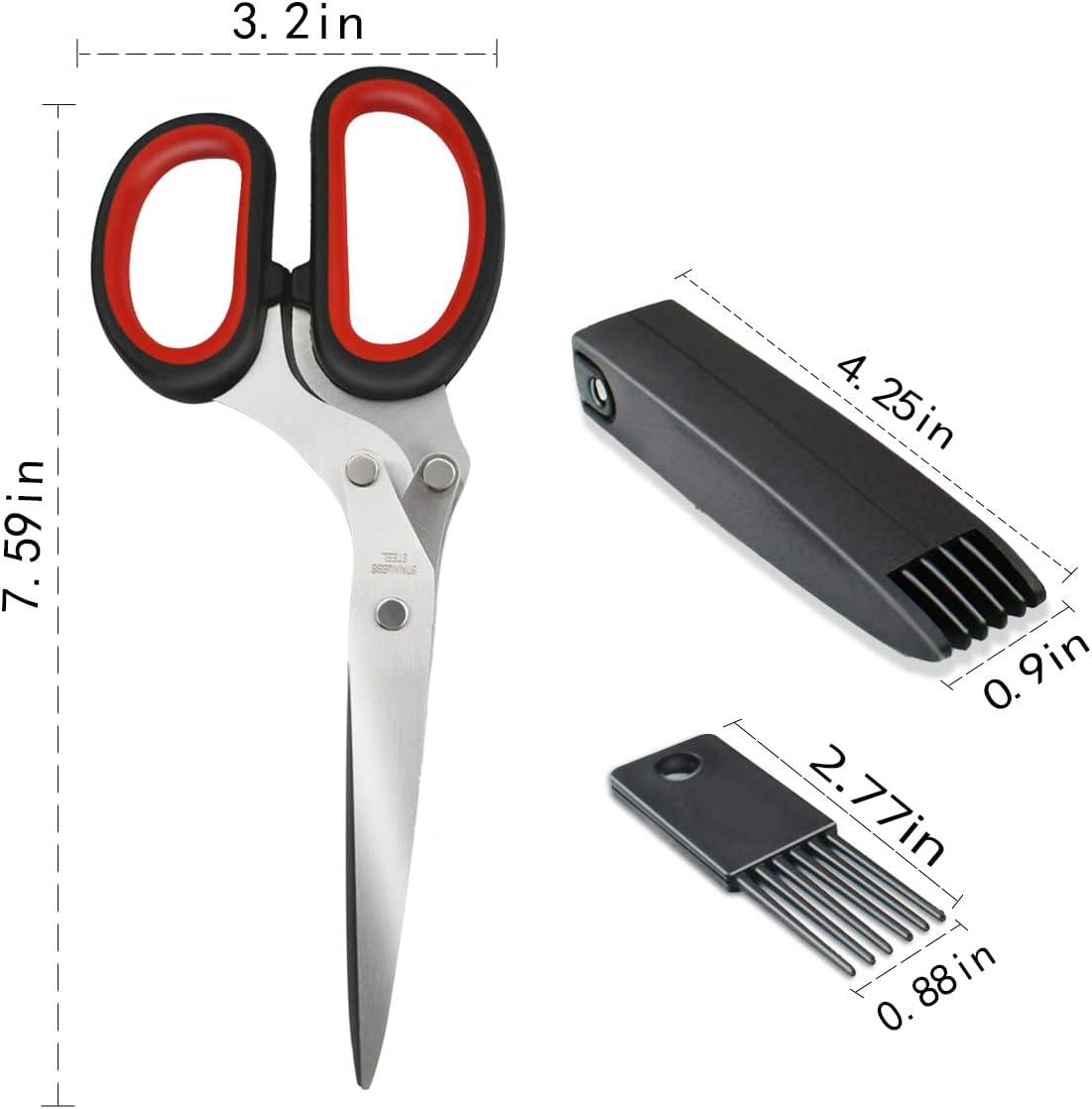 5-Blade Herb Cutter Scissors with Safety Cover, Cleaning Comb - Green