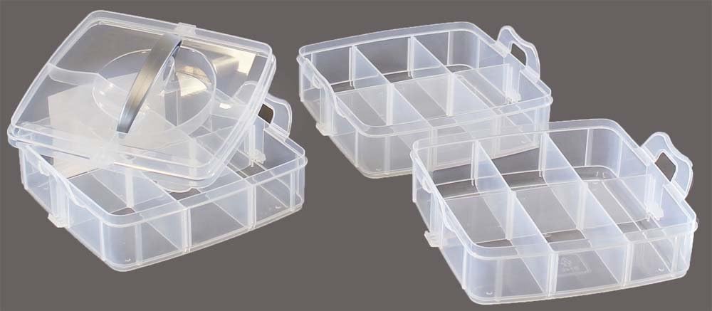 BIN BUDDY 3-Layer Stackable Clear Plastic Boxes | Removable Dividers | 5.75" (14.6 cm) x 5.75" (14.6 cm) x 5" (12.7 cm) | Ideal for Craft & Garage Organizing